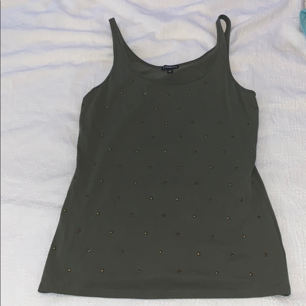 Army Green Express Tank Top with Gold Accents